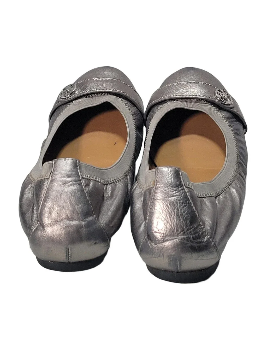 Coach Chelsey Ballerina Flats Silver Metallic Leather Size 10B